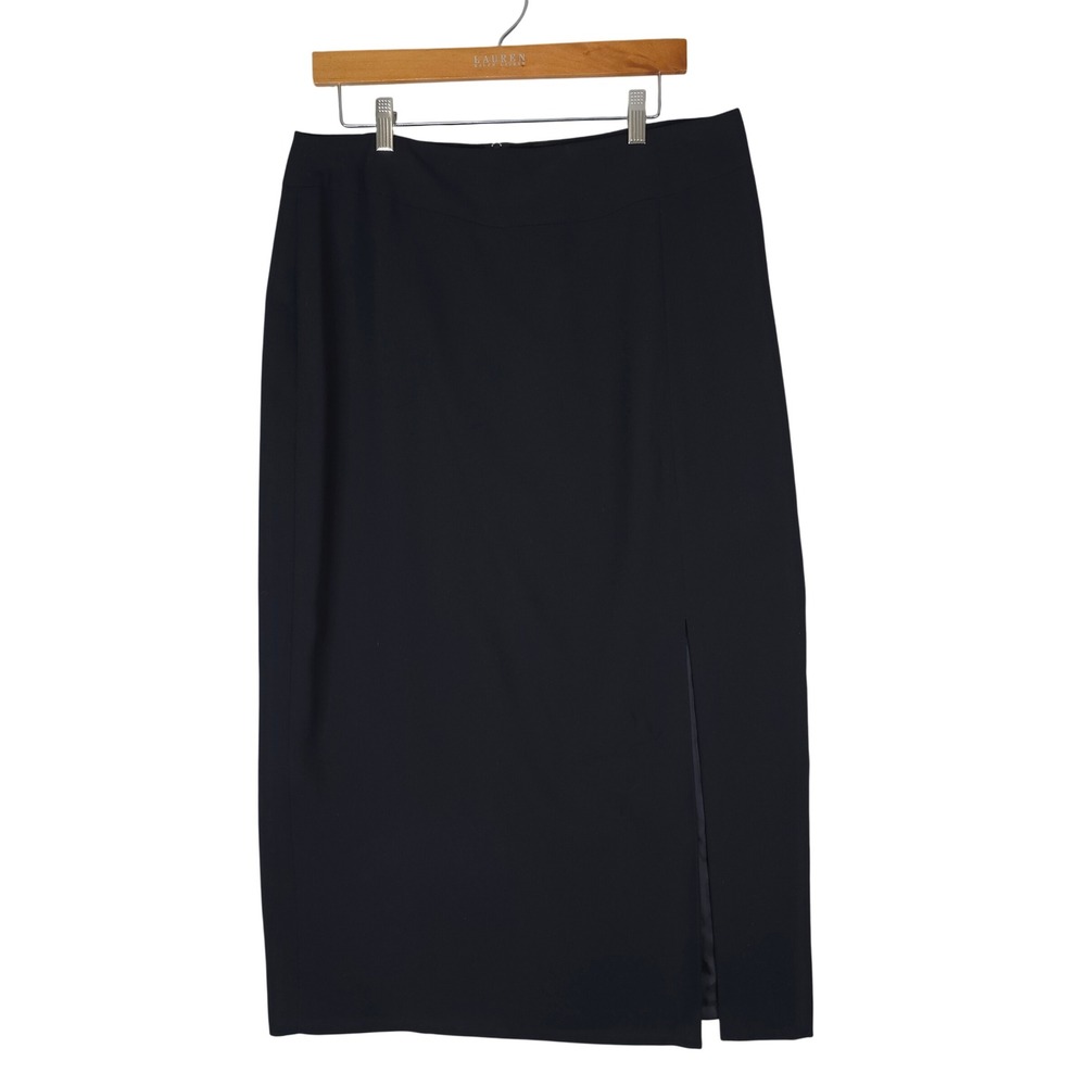 First Issue Liz Claiborne Skirt Womens 16 Black Front Slit Midi Professional
